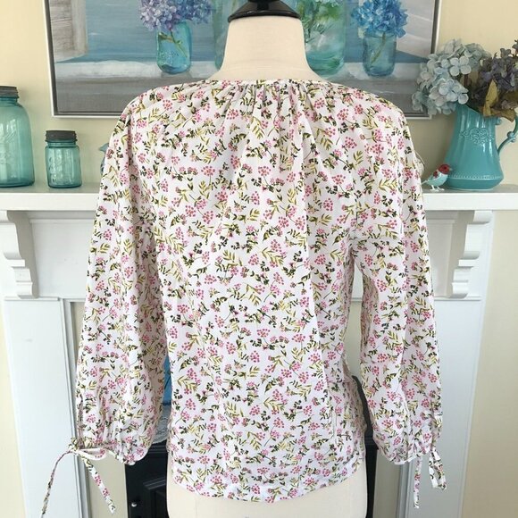 J Crew Reimagined Pink Floral Cottagecore Peasant Top Blouse XS NEW - Picture 3 of 9